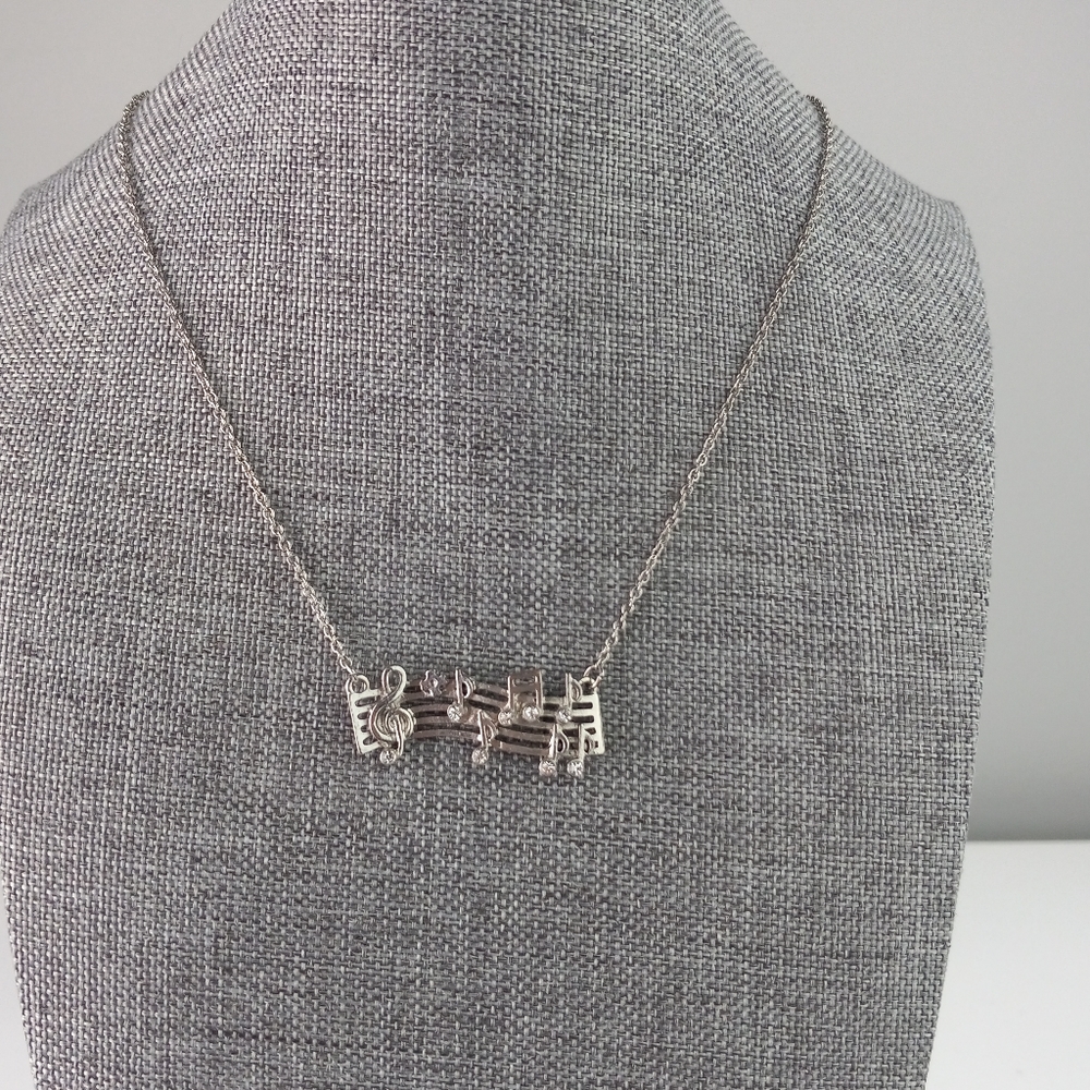 Musical Notes Necklace with Rhinestones